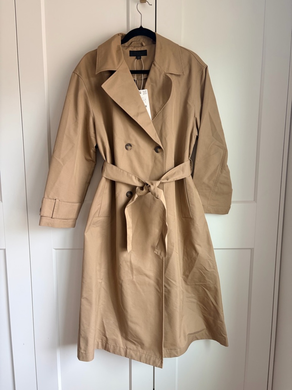 Zara Khaki Double-Breasted Trench Coat with Tie Belt | S - Picture 3 of 7